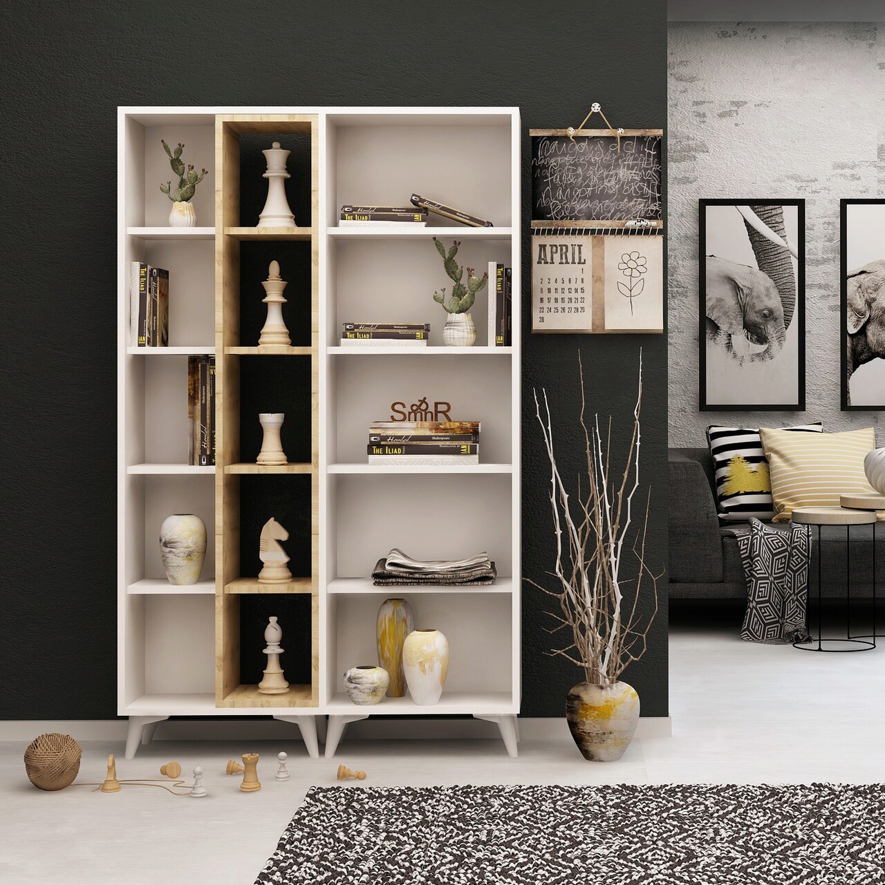Corp biblioteca, Hanah Home, Potenza, Stejar / Alb - imagine 5
